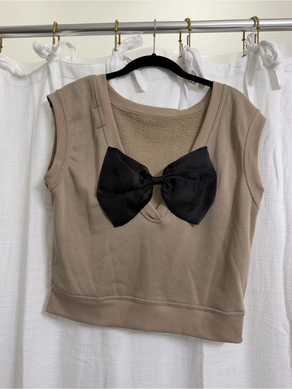 Maeve Taupe Top with Black Bow